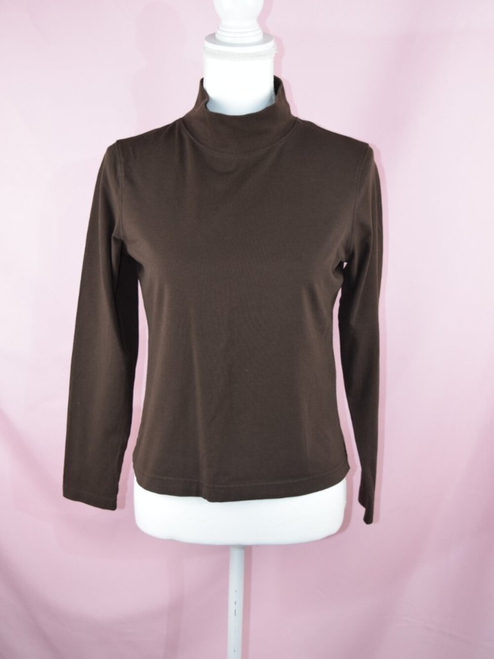 Talbots Chocolate Brown Mock Neck Long Sleeve Top | Size S Petite